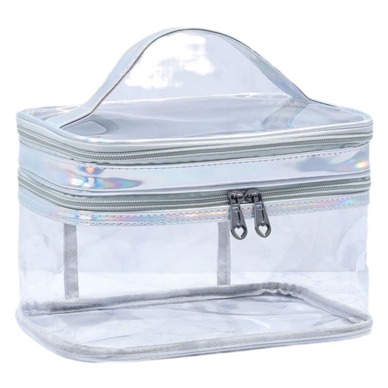 Double Layer Transparent Cosmetic Bag Large Capacity Dry and Wet Separate Waterproof Toiletry Bag Portable Travel Cosmetic Storage Bag
