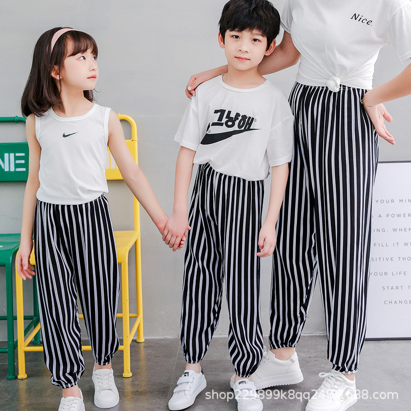 Picture of Parent-Child Bloomers Boys' Beach Pants Girls' Thin Anti-mosquito Pants Comfortable Ice Silk Large Children's Cotton Silk Trousers