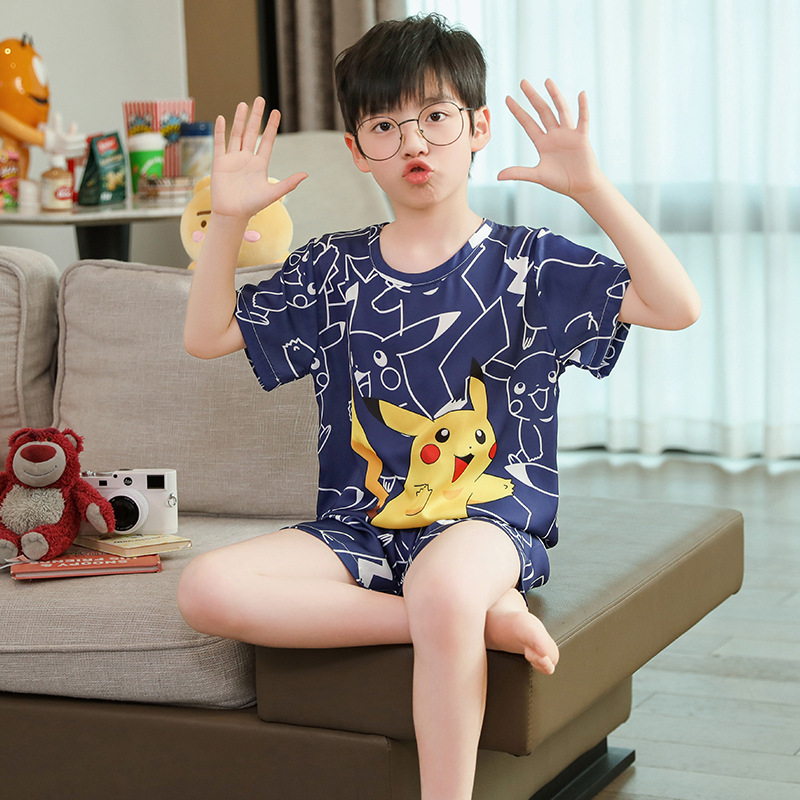 Picture of Children's Pajamas Boy's Summer Ice Silk Boy's Silk New Thin Short-sleeved Home Clothes suit