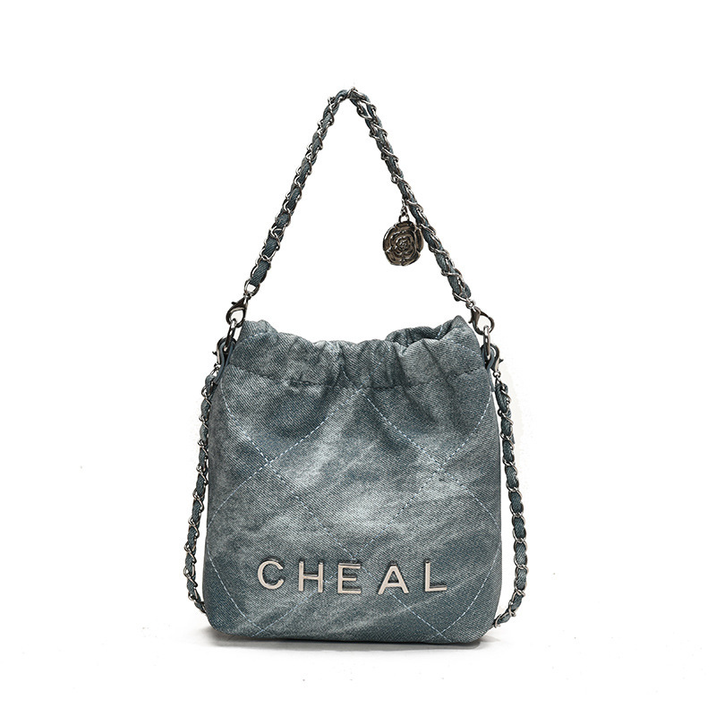 Picture of Children's Bag New Niche Retro Oilskin Chanel Garbage Bag Bucket Bag Diamond Plaid Chain Crossbody Bag Accessories Bag