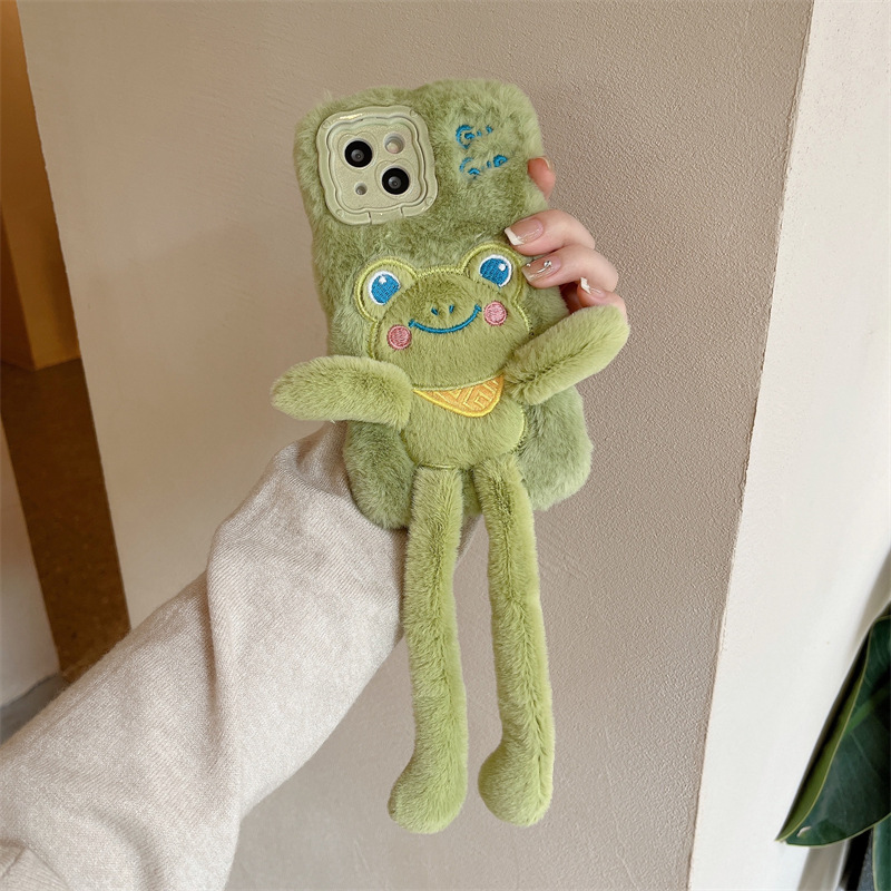 Picture of For Apple 14Promax plush mobile phone case 16 cute frog 15 creative pull 13 anti-fall cartoon doll