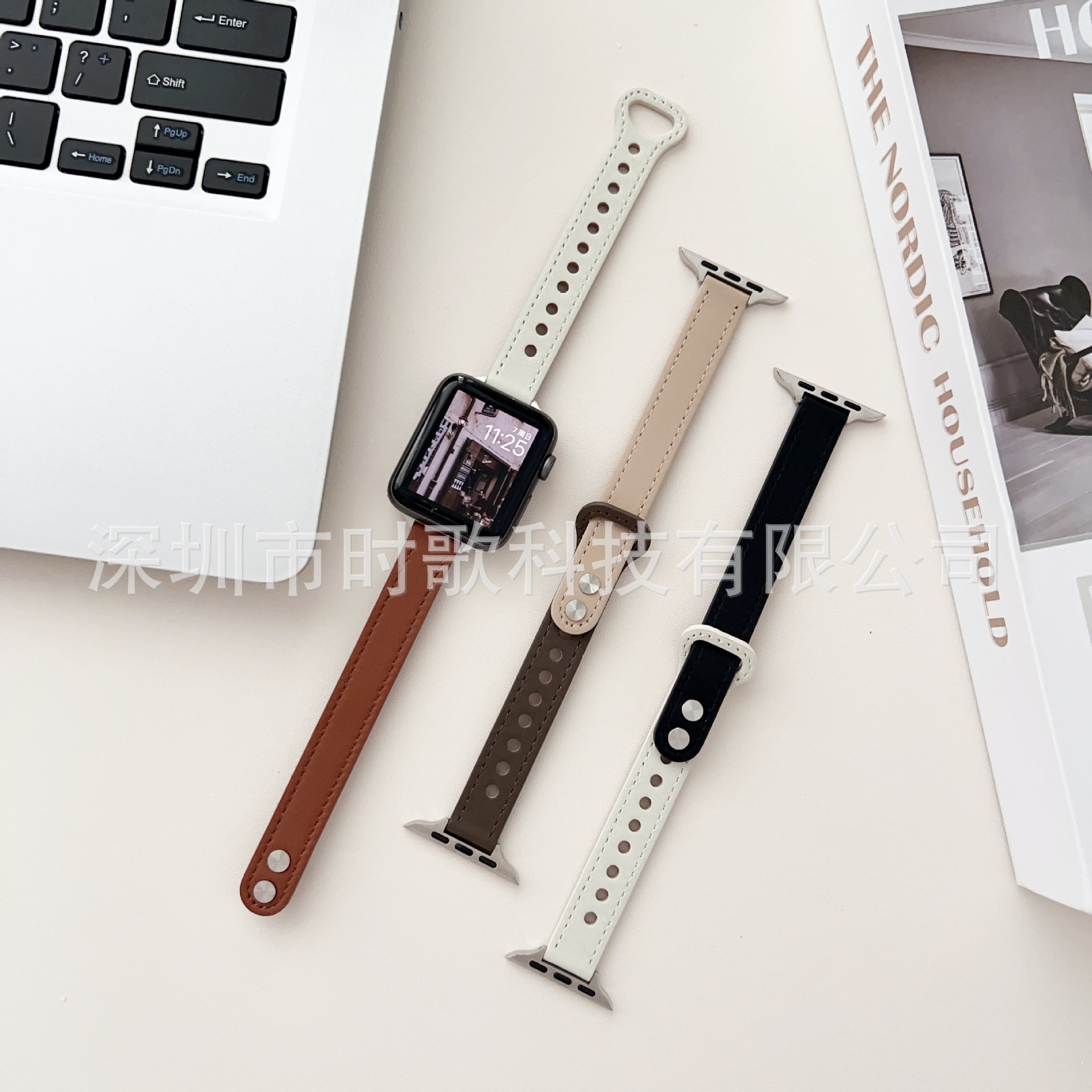 Picture of For Apple Watch Strap Ultra Fine Double Nail Color-matching Real Cowhide Small Barbarian Waist applewatch10 Strap Wholesale