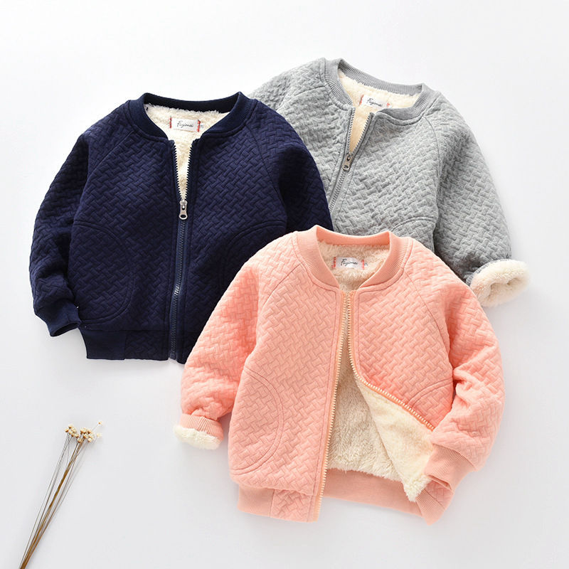 Children's clothing Winter 2022 new boys and girls single plus velvet padded coat fashion small and medium children's pure cotton baseball set