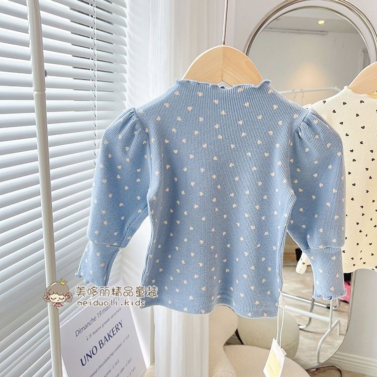 Picture of Spring and Autumn Girls' Clothing Bottoming Shirt Baby Fashionable Children's Personality Trendy Brand Korean Style Ear-Shaped Heart Puff Sleeves
