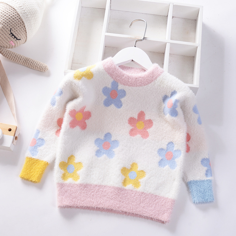 Girls' Mink Velvet Knitwear Pullover Knitwear Thickeneded 2025 Autumn and Winter New Style Fashionable Kidsren's Bottoming Knitwear Trbottomy