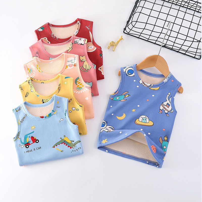Children's fleece-lined Vest for Autumn and Winter 2024 Boys and Girls Thickened Warm Base Vest Children's Vest Baby Sleeveless Corner