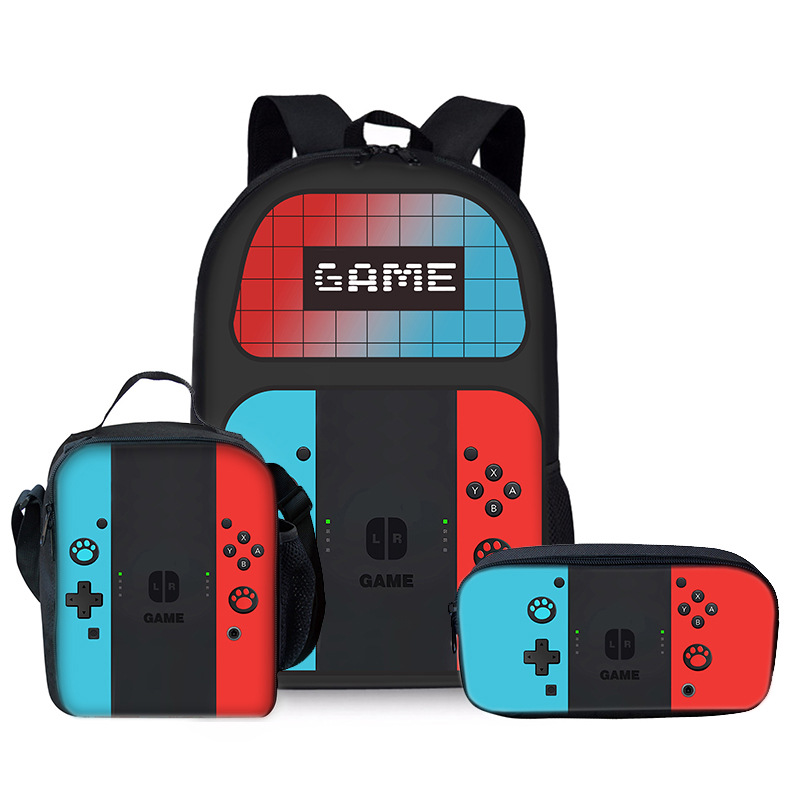 Picture of Game machine primary school student backpack three-piece DIY printed backpack meal bag pencil case