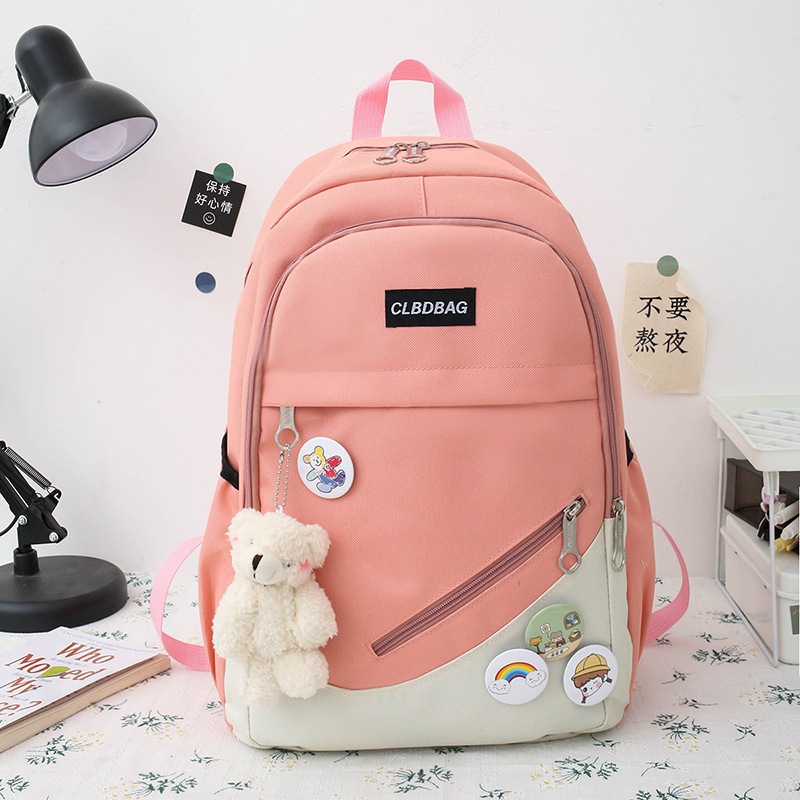 Picture of Schoolbag Female College Student Korean-style Cute Bear Pendant Backpack Senior high school Student Campus Canvas Four-piece Backpack