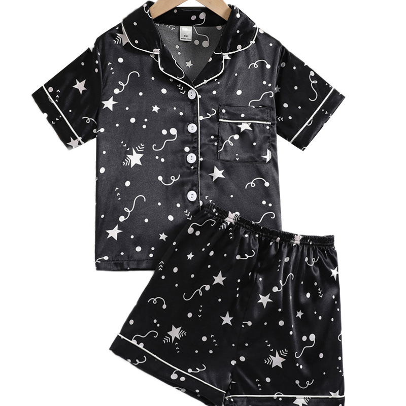 Picture of Spring and Summer thin summer pajamas two pieces Girls' Home clothes air conditioning clothes children's short sleeve suit children's suit