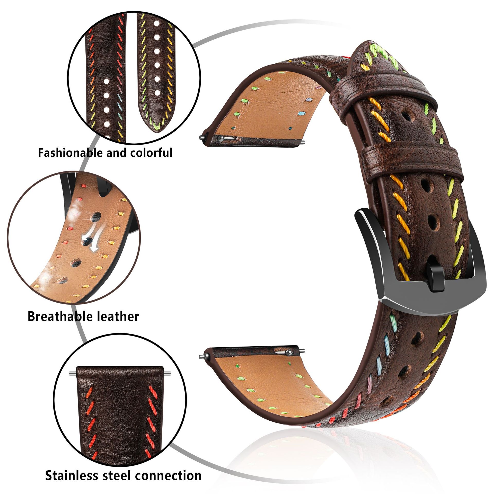 Picture of Suitable for Huawei watch strap genuine leather handmade car line Samsung strap 22mm men and women strap in stock Jiaming Universal