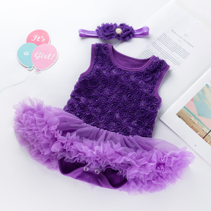 Picture of Amazon Hot Selling Baby Rose Sleeveless Princess Dress Baby Girl Solid Color Full Moon One Year Old Holiday Dress