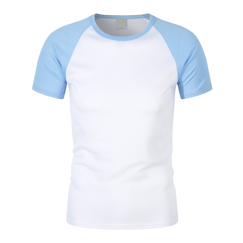 180g Quick-drying Mesh Shoulder Contrast Crewneck T-shirt Men's and Women's Summer Leisure T-shirt Support LOGO Printing