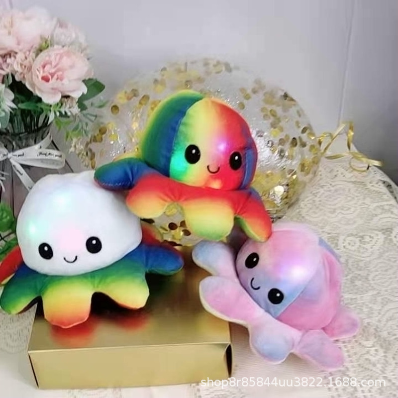 Flip octopus doll cross-border New Rainbow flip double-sided octopus doll luminous LED with light with music