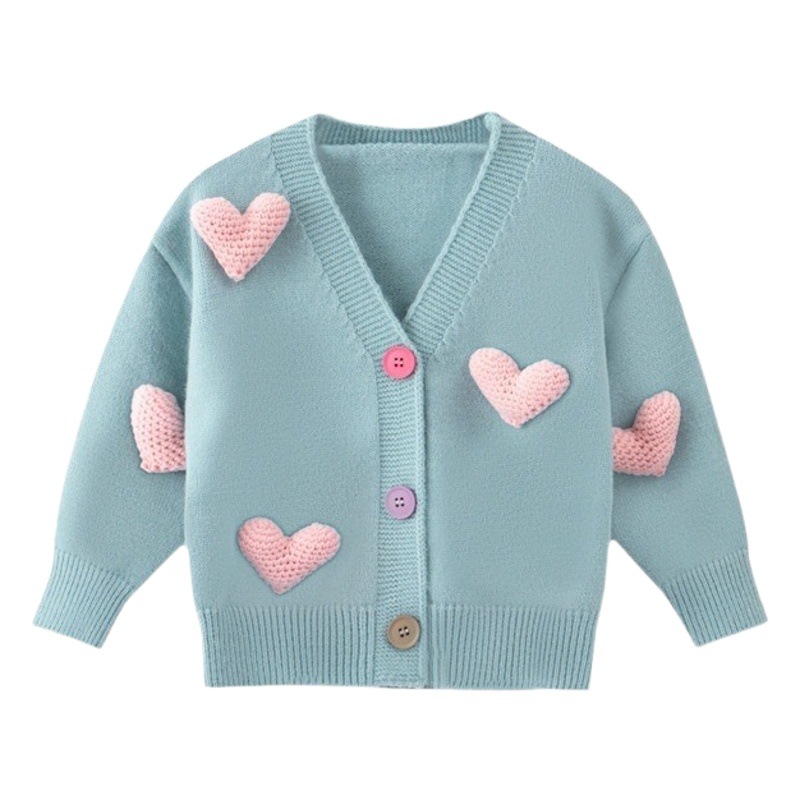 Spring New Girls knitted casual cute love cardigan outer wear fashion sweater tutu skirt matching suit