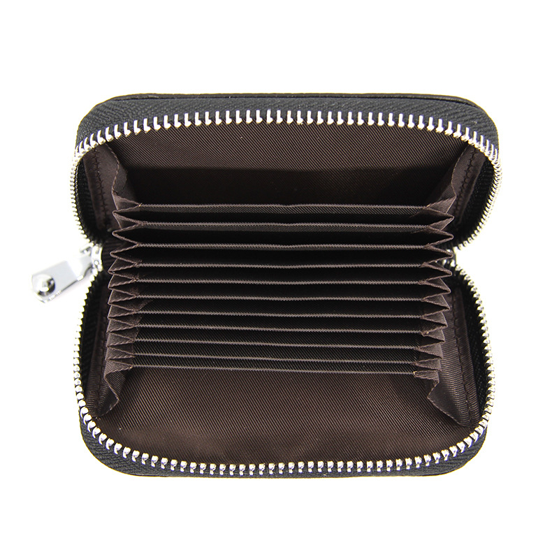 Picture of Amazon organ first layer cowhide ID card holder RFID anti-theft brush multi-card position large capacity zipper leather card holder