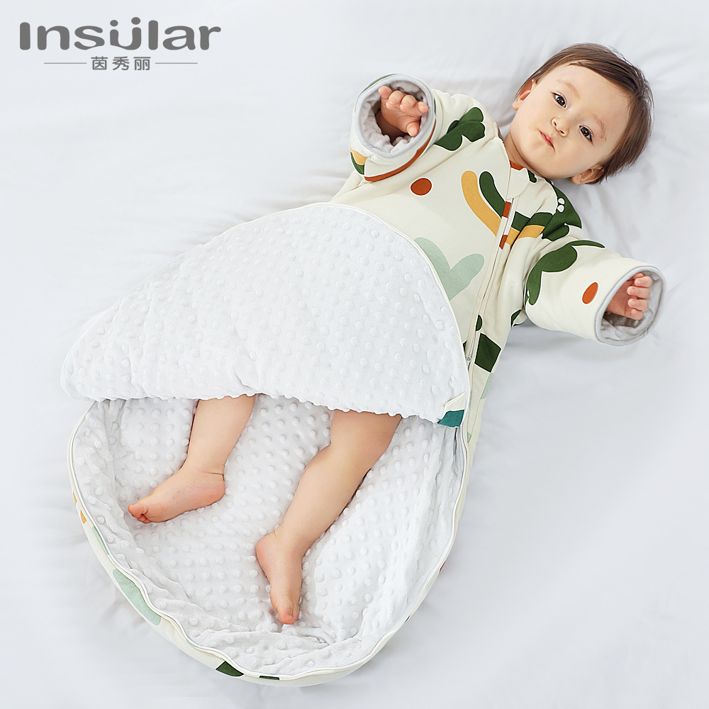 Picture of Yinxiuli Autumn and Winter Baby Sleeping Bag Children's Bean Velvet Thickened Kick-proof Quilt Four Seasons Soothing Baby Sleeping Bag Cross Border
