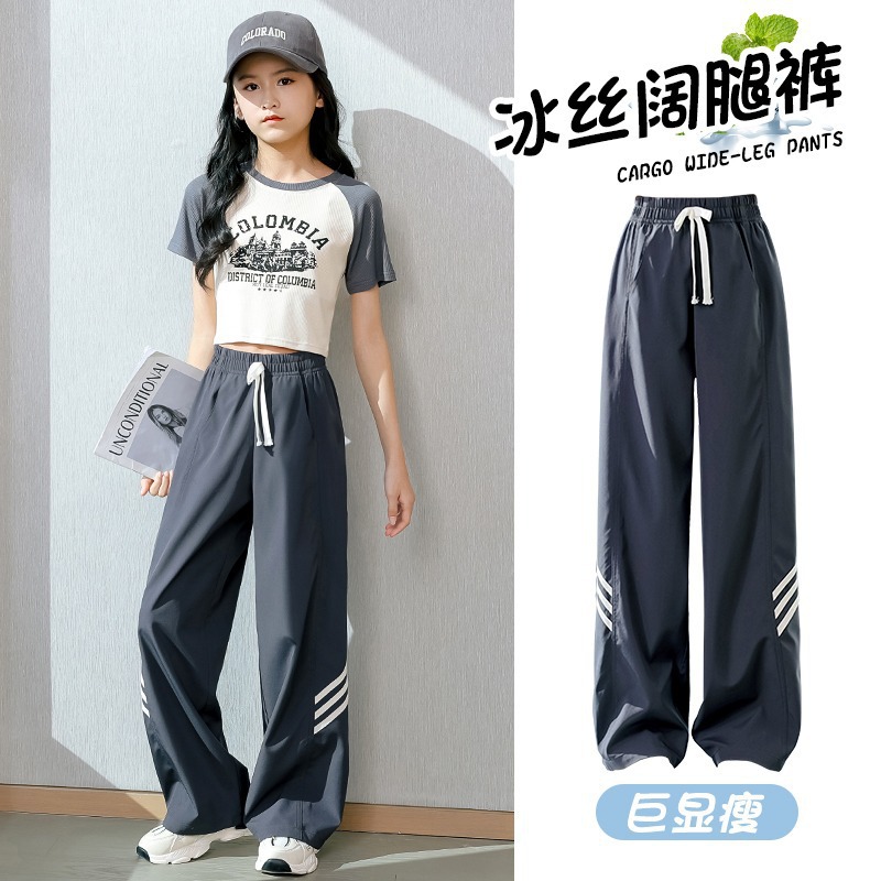 Picture of Girls' Wide-leg Pants Summer Sports Pants Children's Ice Silk Quick-drying Straight-leg Pants Big Children's Thin Student Casual Wear Pants