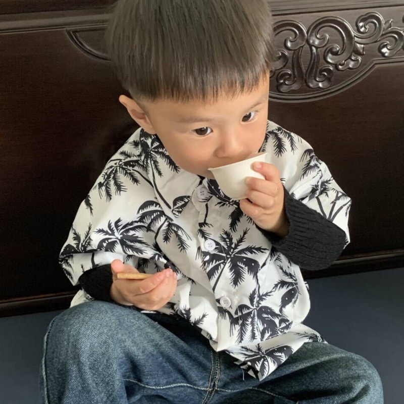 Hainan Sanya Flower Shirt Boys and Girls Short-sleeved Floral Shirt Half-sleeved Beach Vacation Kid Fashion