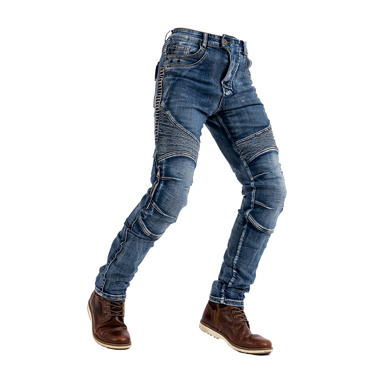 Picture of Motorcycle Kevlar Riding Pants Side Zipper Motorcycle Jeans Four Seasons Slim-Fit Elastic Invisible Protectors Upgrade