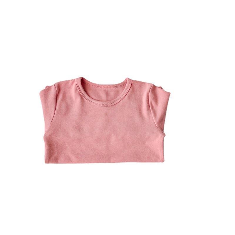Picture of 2023 Children's Cotton Long-sleeved T-shirt Base Shirt Spring and Autumn Loose Solid Color Round Neck Sanding Top for Boys and Girls