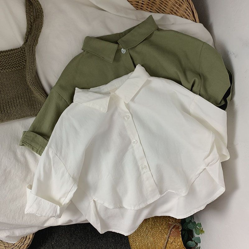 Picture of Mori Style Korean Style ~ Children's Shirt Cotton Linen Spring and Autumn Boys' and Girls' Shirt Western Style Loose Baby Jacket Children's Clothing