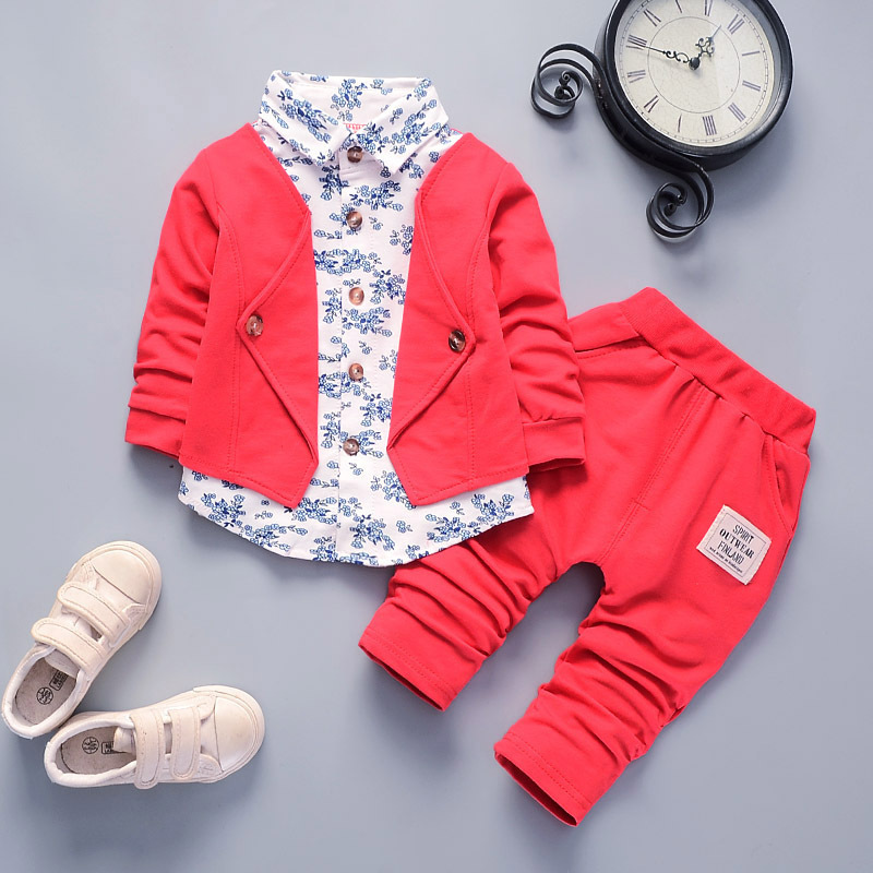 Picture of AliExpress spring and autumn fake three-piece casual Children suit 0-4 years old cartoon printed suit collar fashion