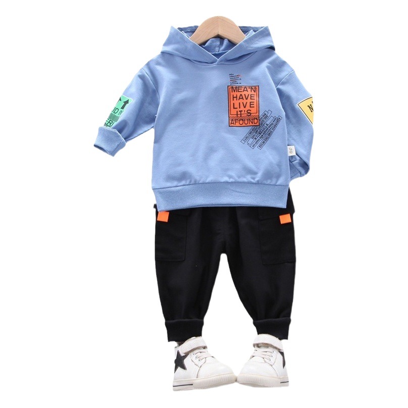 Boys' Spring and Autumn new children's sports leisure loose hoodie long-sleeved sweater children's clothing two-piece set Wholesale