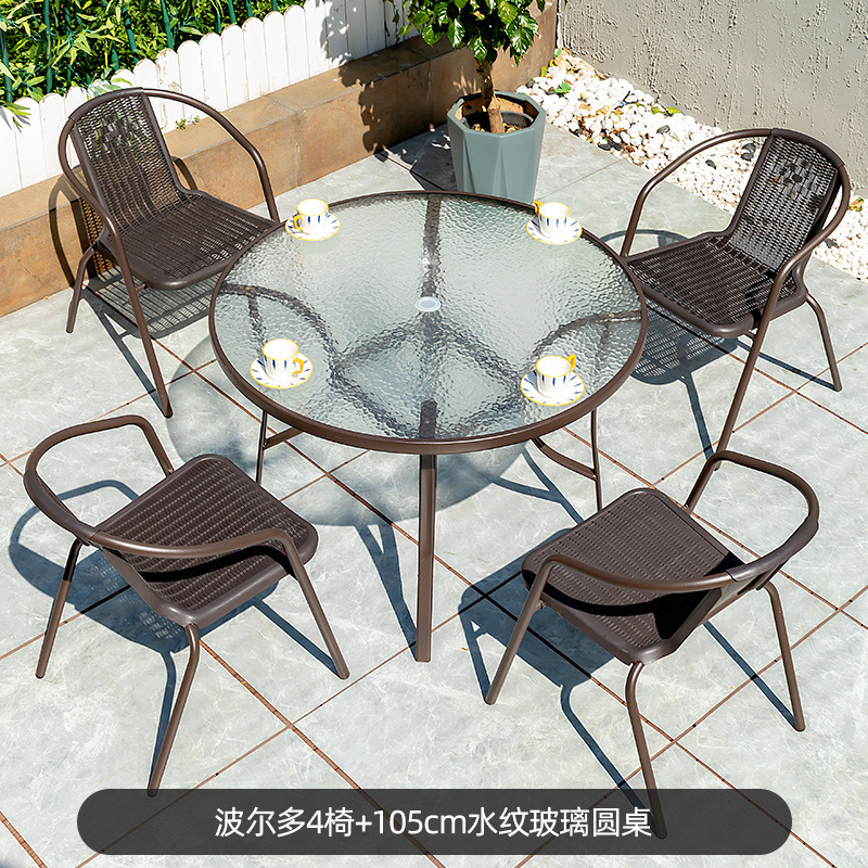 Picture of Outdoor Courtyard Table and Chair Rattan Chair Outdoor Leisure Three-piece Set Garden Terrace Wrought Iron Balcony Seat Combination Small Coffee Table