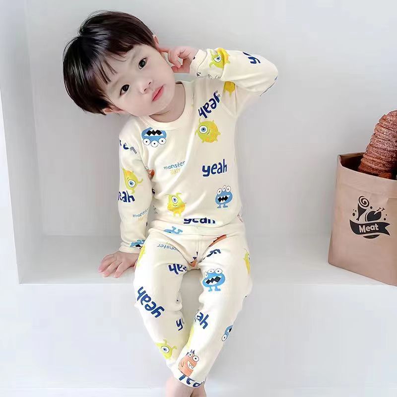 Picture of German velvet sanding small monster base suit home clothes children's autumn clothes long trousers suit boys and girls pajamas
