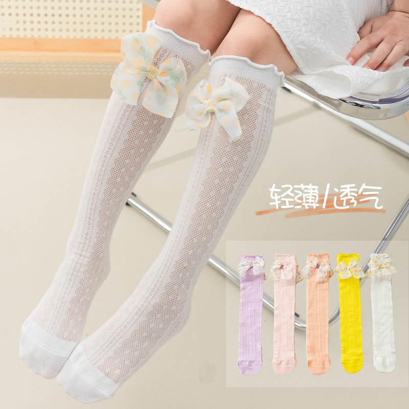 Picture of Girls' mid-calf socks summer thin Korean style bow Princess baby stockings mesh little girl calf socks