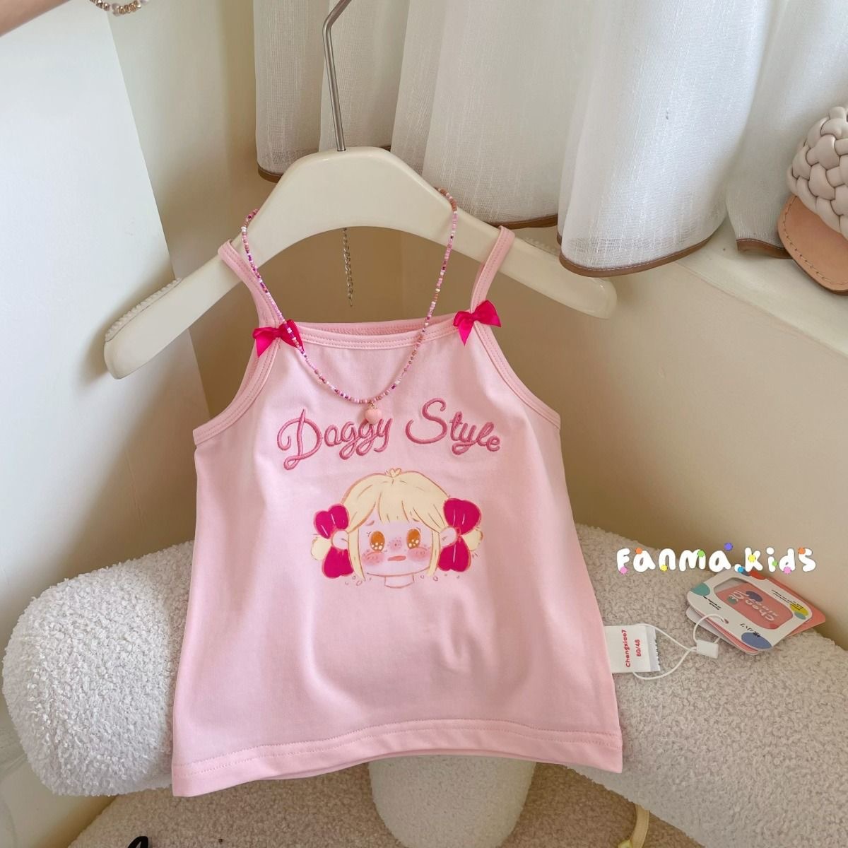 Picture of Printed Vest Bow Girl Children's Clothing Summer New Korean Style Baby Candy Color Cartoon Cute Skin-Friendly Sling