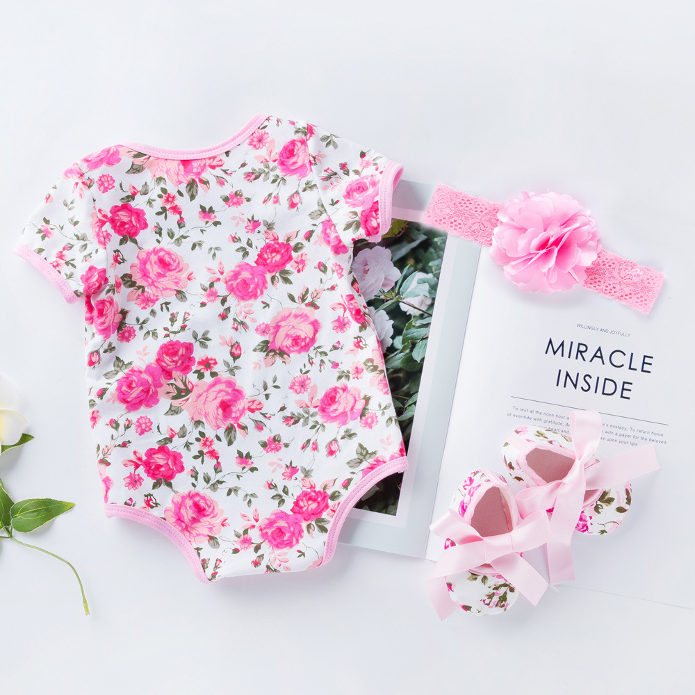 Picture of Factory Direct Sales Baby Jumpsuit Summer Baby Short-Sleeved Harem Shoes Rose Leopard Print Romper Suit