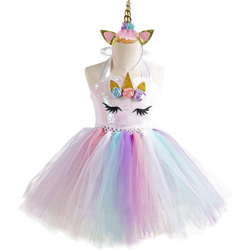 European and American Children's Clothing Sequin Mesh Handmade Girl's Dress Children's Performance Dress Princess Dress One-Corner Headwear