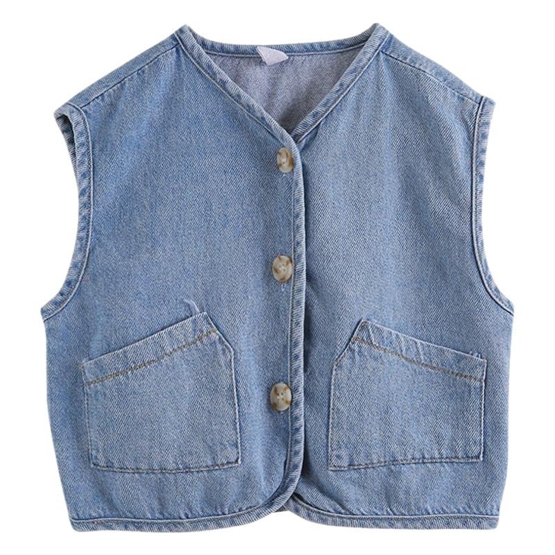 Children's Denim Vest 2023 New Autumn Fashion Women's Treasure Foreign Style Outer Wear Vest Boy's Handsome Waistcoat