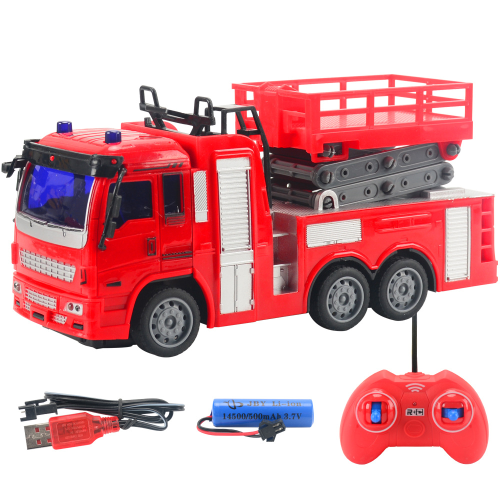 Picture of Cross-border children's four-way wireless remote control fire truck toy set Boy water spray ladder car 1:30 electric model