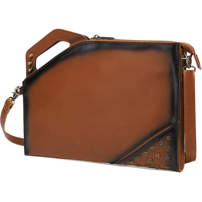 Wholesale Korean Style Handbag New Fashionable Men's Clutch Bag Street Shoulder Bag Men's Retro Clutch Bag Crazy Horse Handbag