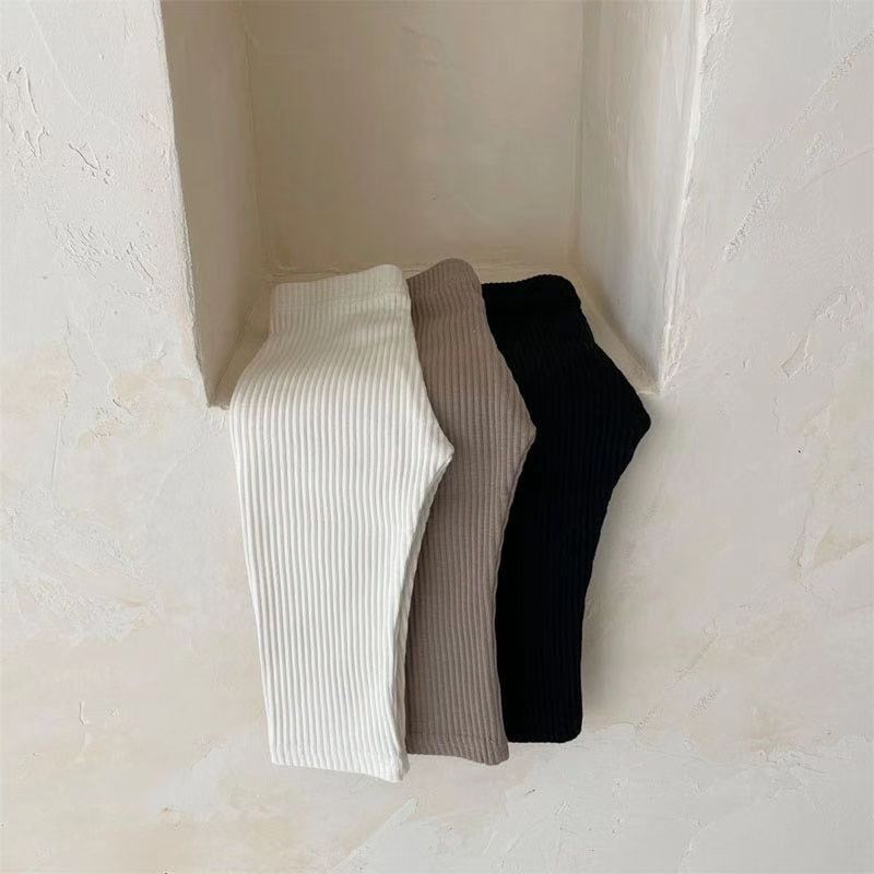 Picture of ins Spring and Autumn Boys and Girls Stretch Leggings Autumn Trousers Children's Solid Color Knit Rib Pants for Baby Girls