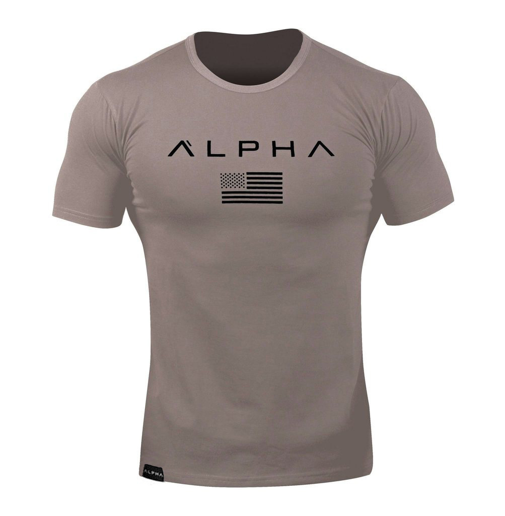 Picture of Muscle Fitness European and American Summer Round Neck Sports T-shirt Men's Short Sleeve Fitness Running Training Clothing alpha Short Sleeve