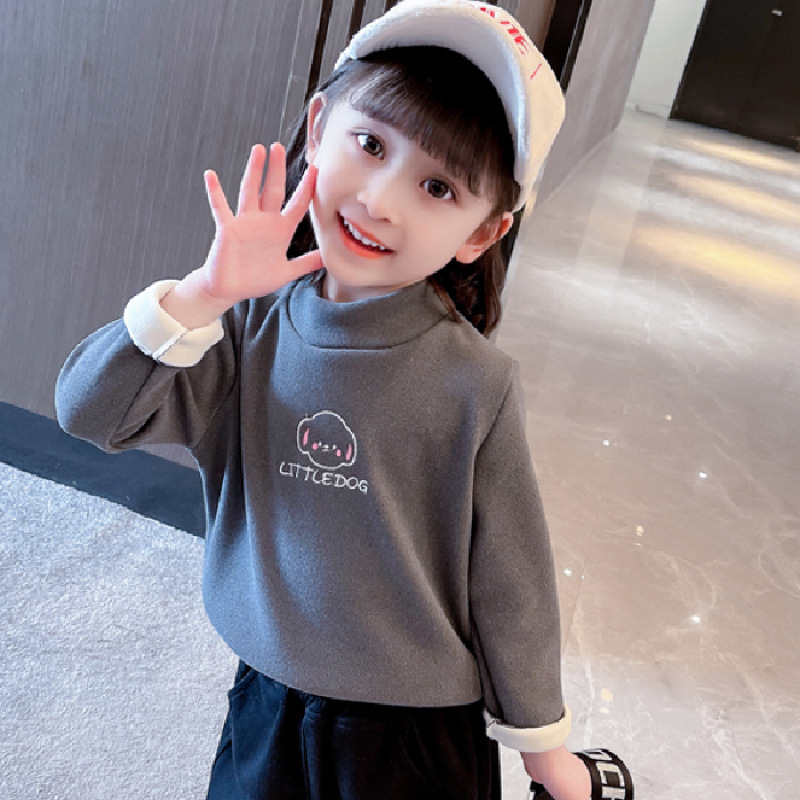 Picture of Children's Wear Winter Girls' Base Shirt fleece-lined Thickened Small and Medium-sized Children's One-piece Velvet Top Children's Half-high Collar Warm Shirt for Women