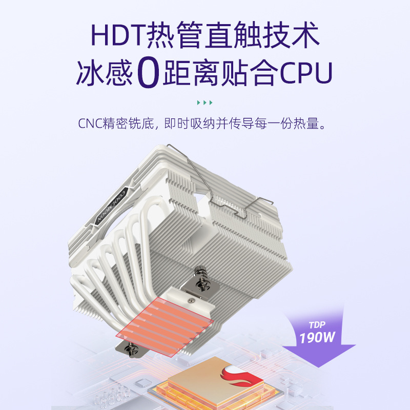 Picture of Cool Month T600 Six Copper Tube Fan Desktop Computer 6 Heat Pipe Temperature Control Downward Pressure 2011 Platform Cpu Radiator