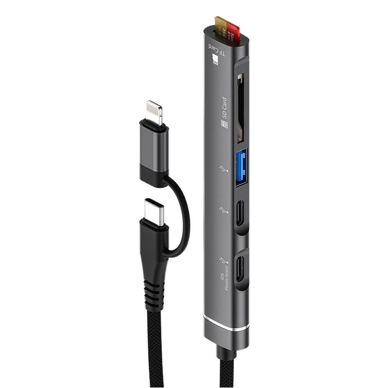 Docking station for Apple Android TF/SD card reader USB/Type-C female Port multi-function five-port hub