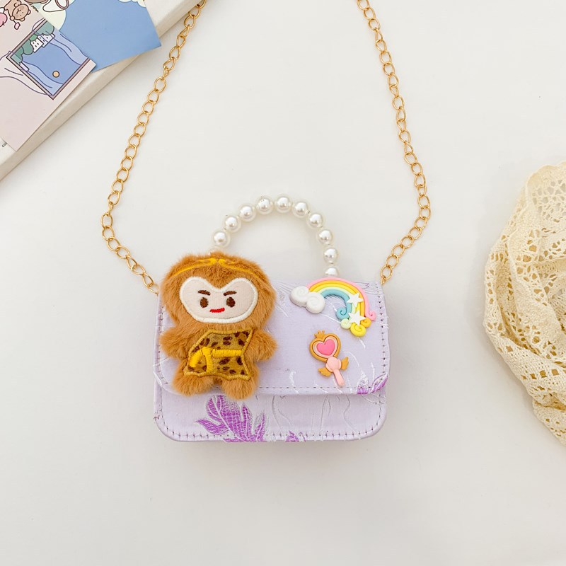 Picture of Ethnic Embroidered Children's Pearl Handbag Girl's Small Change Bag Fashion Cute Princess Chain Crossbody Bag