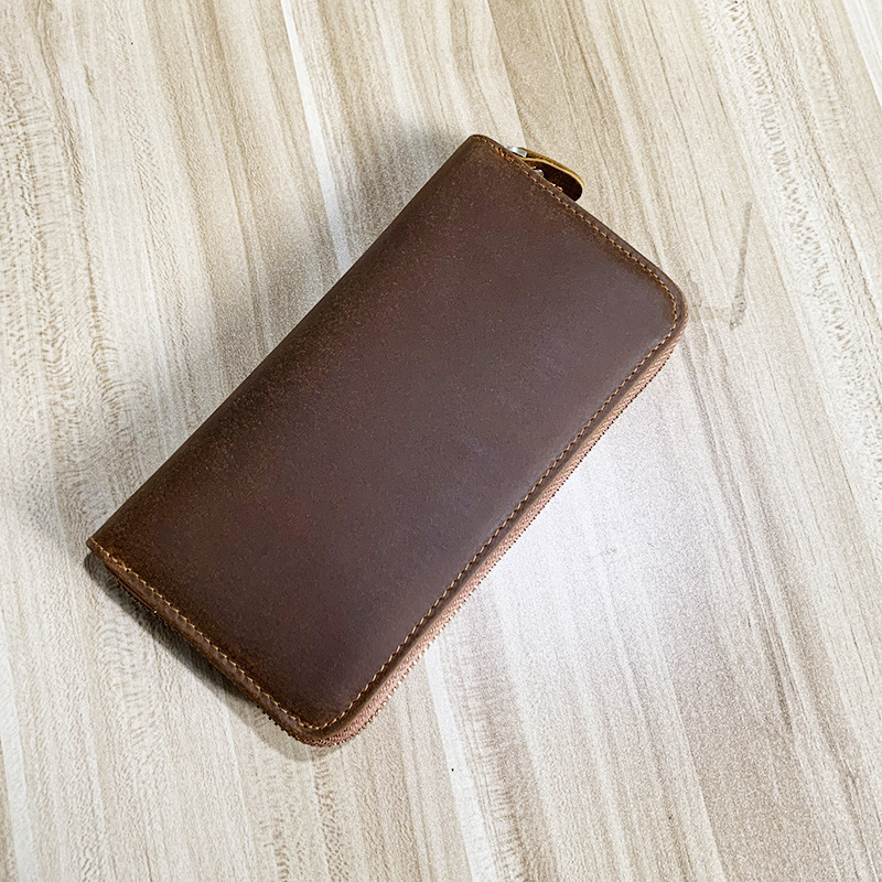 Picture of Crazy Horse Leather Men's Wallet Long Genuine Leather Mobile Phone Bag Zipper Hand Bag First Layer Cowhide Horizontal Business Retro Wallet