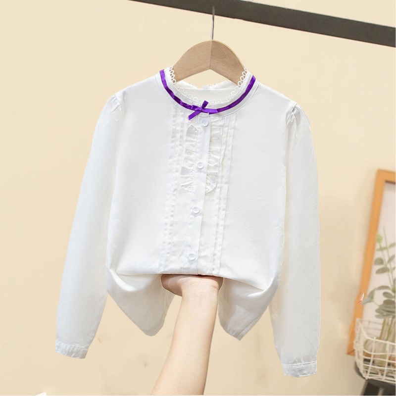 Picture of Shirt lace white girl's bottoming shirt top middle and small children's clothing student long sleeve middle and big children's inner wear overseas