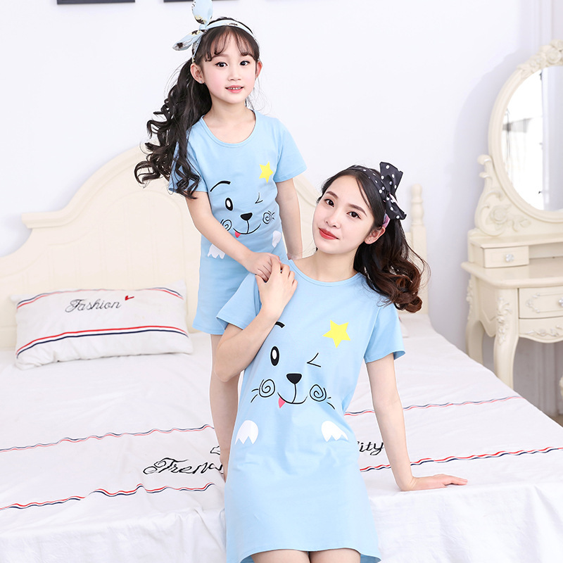 Picture of Women's Nightdress Women's Spring and Summer New Children's Clothing Girls' Pajamas Summer Cotton Home Girl's Dress Casual