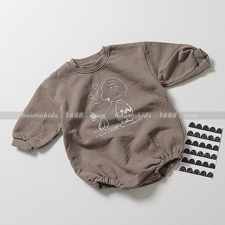 Children's Autumn and Winter Korean Style Kidsren's Clothing New Male and Female Baby Korean Style Cartoon Pure Cotton Terry Sweatshirt Casual Triangle Crawl Suit