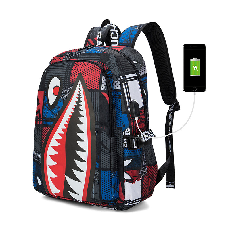 Picture of Cross-border Oxford Shark Schoolbag Primary School Grade 4, 5 and 6 Large Capacity Backpack Personalized Simple Backpack for Men