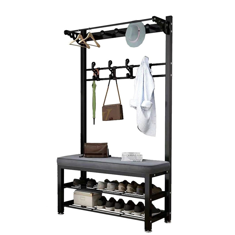 Picture of Shoe Changing Stool Coat Rack Floor Integrated Living Room Bedroom Hanger Door Soft Bag Sitting Simple Shoe Cabinet Rack