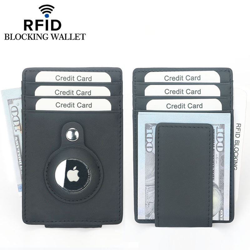 Picture of Airtag Apple Tracker Anti-Lost Protective Cover Card Holder First Layer Genuine Cowhide Anti-Theft Rfid Wallet