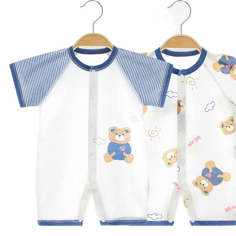 Spring and Summer Thin Children's Climbing Suit Outer Wear Pure Cotton Newborn Short-sleeved Baby Class A Baby Clothes All-in-one